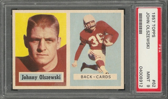 1957 Topps Football #62 John Olszewski – PSA MINT 9